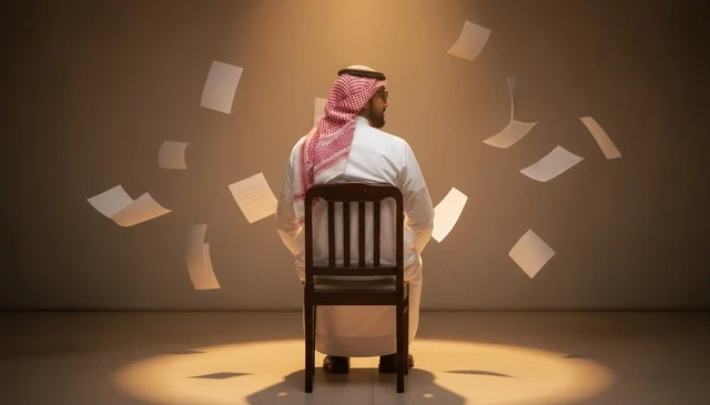 Saudi Man with Flying Papers in Studio Spotlight