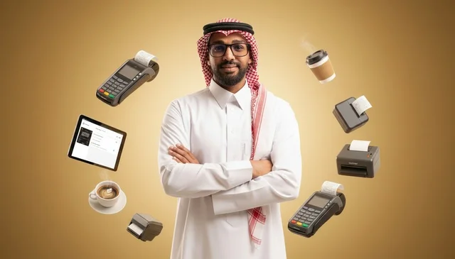 Saudi Businessman with Floating POS Terminal Systems