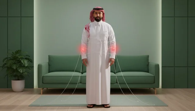 Saudi Man with Joint Pain Indicators in Modern Living Room