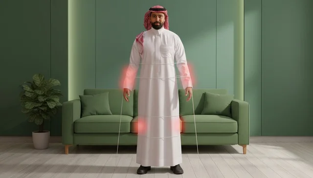 Saudi Man in Thobe with Digital Joint Pain Overlays