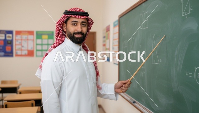 معلم سعودي في الفصل يشرح دروس الهندسة