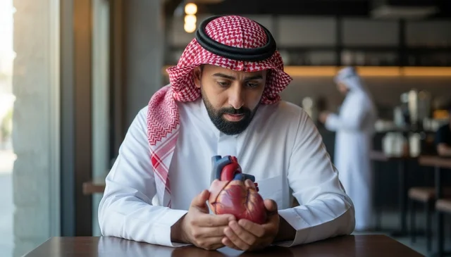 Saudi Man Holding Anatomical Human Heart Model Indoors