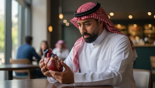 رجل سعودي يحمل نموذج قلب بشري في الداخل