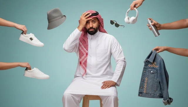 Saudi Man with Fashion Accessories on Blue Background
