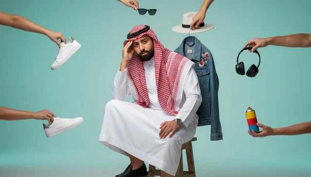 رجل سعودي باللباس التقليدي مع إكسسوارات عصرية