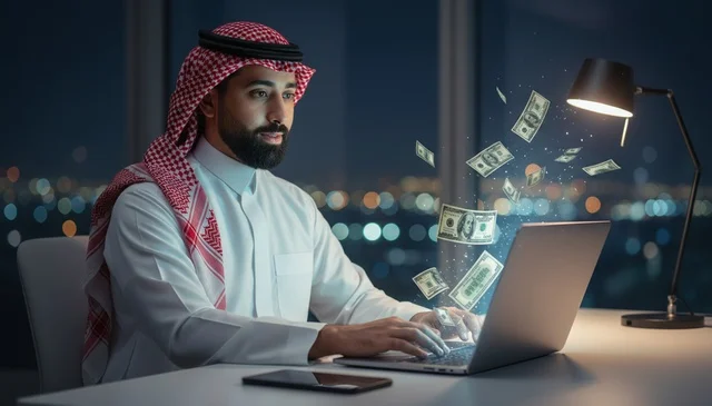 رجل أعمال سعودي يربح دولارات رقمية عبر المحمول ليلاً