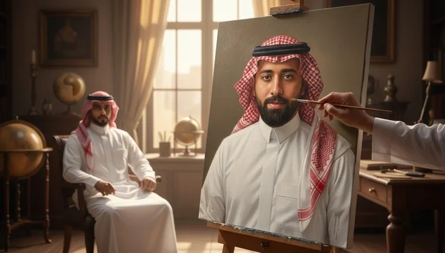 Saudi Artist Painting Traditional Portrait in Studio