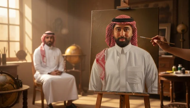 Saudi Man Model Portrait Painting in Studio