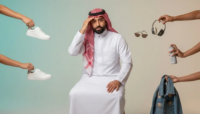 رجل سعودي مع إكسسوارات موضة وخيارات تسوق متنوعة