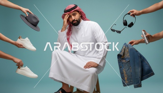 رجل سعودي بالزي التقليدي مع إكسسوارات عصرية