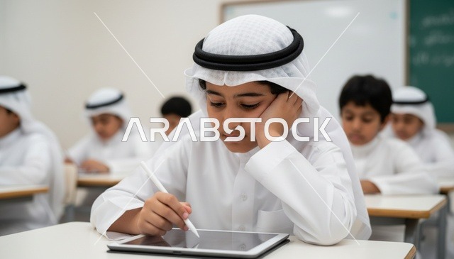 طالب سعودي يستخدم الجهاز اللوحي في الفصل