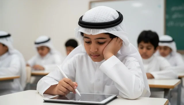 طالب سعودي يستخدم الجهاز اللوحي في الفصل