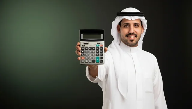 Saudi Man Holding Calculator for Finance and Business