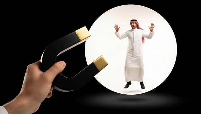 Saudi Man Attracted by Magnet Business Concept
