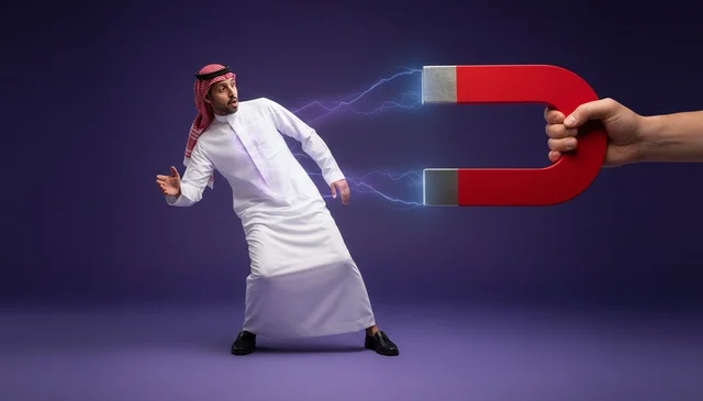 Saudi Man Attracted by Giant Magnet Business Concept