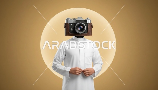 صورة مفاهيمية لرجل سعودي برأس كاميرا تصوير