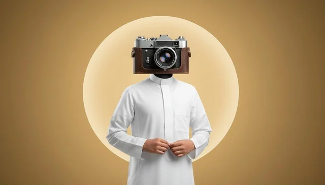 صورة مفاهيمية لرجل سعودي برأس كاميرا تصوير