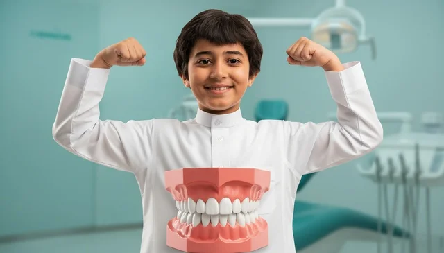 Saudi Boy in Thobe at Dental Clinic