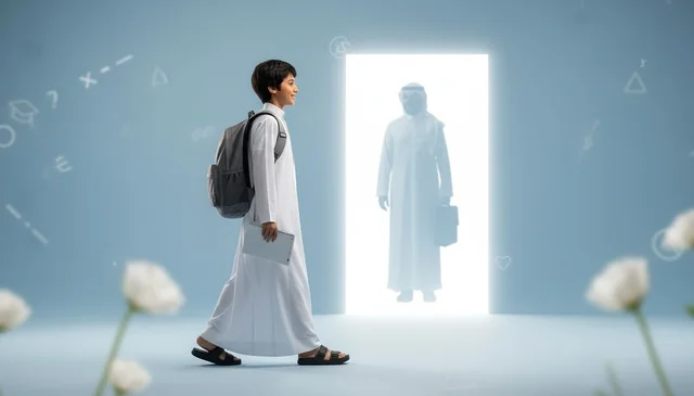 Saudi Boy Student Walking Toward Bright Future