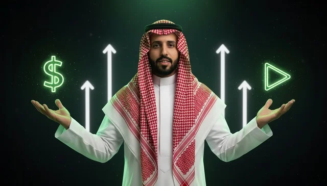 Saudi Man with Financial Growth and Media Digital Icons