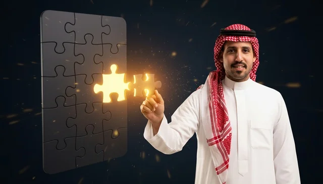 رجل سعودي يضع قطعة أحجية ذهبية