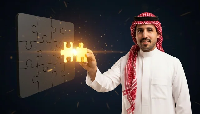 رجل سعودي يضع قطعة أحجية ذهبية للحل