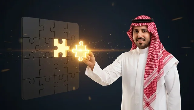 رجل أعمال سعودي يضع قطعة أحجية ذهبية
