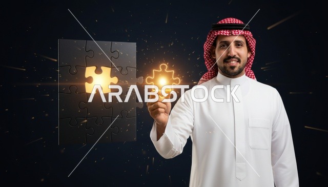 رجل سعودي يكمل أحجية بقطعة متوهجة