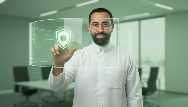 Saudi Man Using Digital Security Hologram Interface