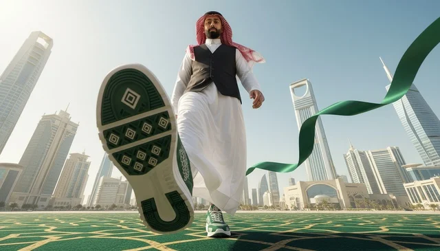 Saudi Man in Traditional Dress with Riyadh Skyscrapers