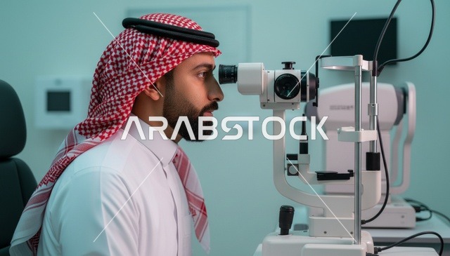 رجل سعودي يخضع لفحص العيون في عيادة طبية