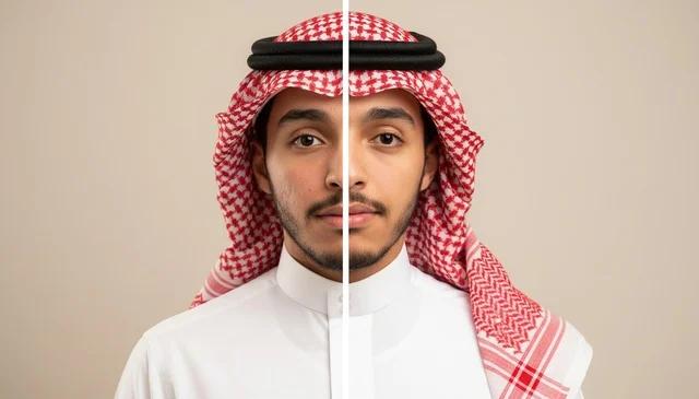 Saudi Man in Traditional Attire Split Screen Portrait