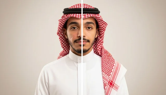 رجل سعودي بالزي الوطني التقليدي شماغ وعقال بورتريه