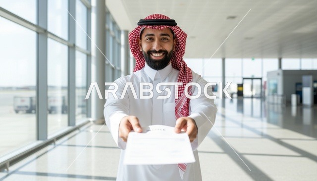 رجل سعودي يسلم وثيقة في صالة المطار