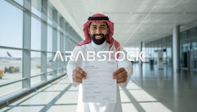 رجل سعودي يحمل وثيقة سفر في صالة المطار