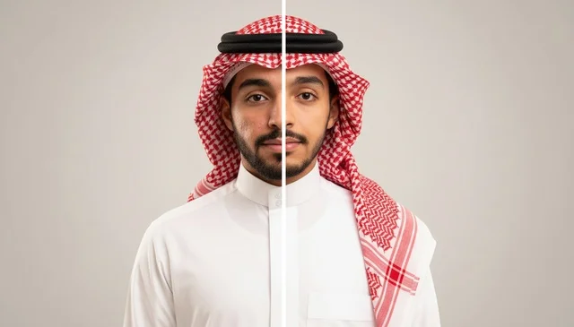 بورتريه رجل سعودي بالزي التقليدي بوجه منقسم