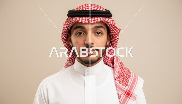 رجل سعودي بورتريه مقارنة قبل وبعد
