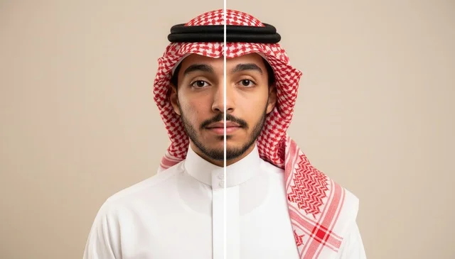 Saudi Man Before and After Comparison Portrait
