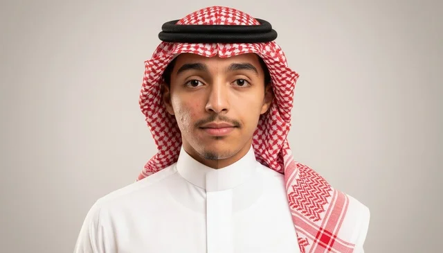 Young Saudi Man in Traditional Thobe and Shemagh