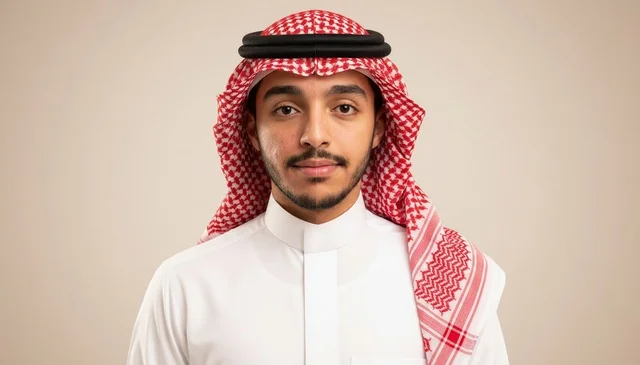 Young Saudi Man in Traditional Thobe and Shemagh Portrait