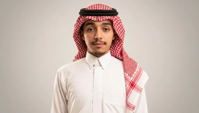 Young Saudi Man in Traditional Thobe and Shemagh