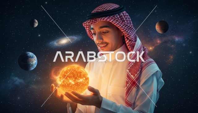 شاب سعودي يحمل شمساً متوهجة في الفضاء الخارجي