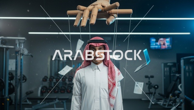 رجل سعودي في صالة رياضية تحت تحكم خيوط الدمى