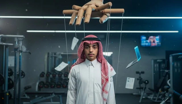 Saudi Man in Gym Controlled by Puppet Strings
