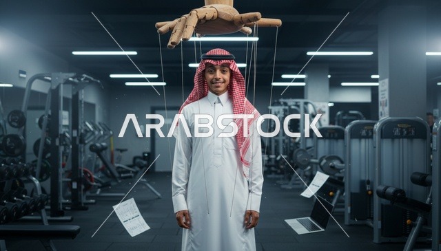 Saudi Man in Thobe Controlled as Puppet in Gym