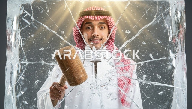 رجل سعودي يكسر الجليد باستخدام مطرقة خشبية