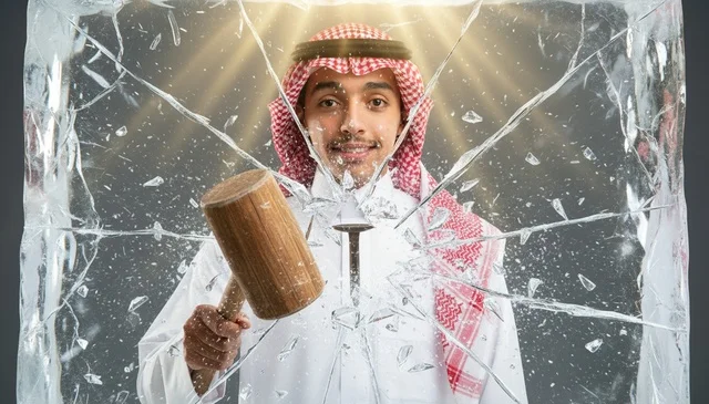 رجل سعودي يكسر الجليد باستخدام مطرقة خشبية