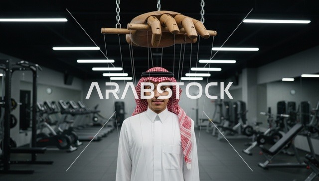 رجل سعودي في صالة رياضية بمفهوم الدمية المتحركة