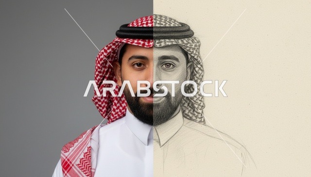 بورتريه رجل سعودي مقسوم بين الواقع والرسم