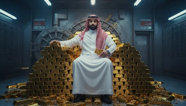 رجل أعمال سعودي على عرش ذهبي في خزنة